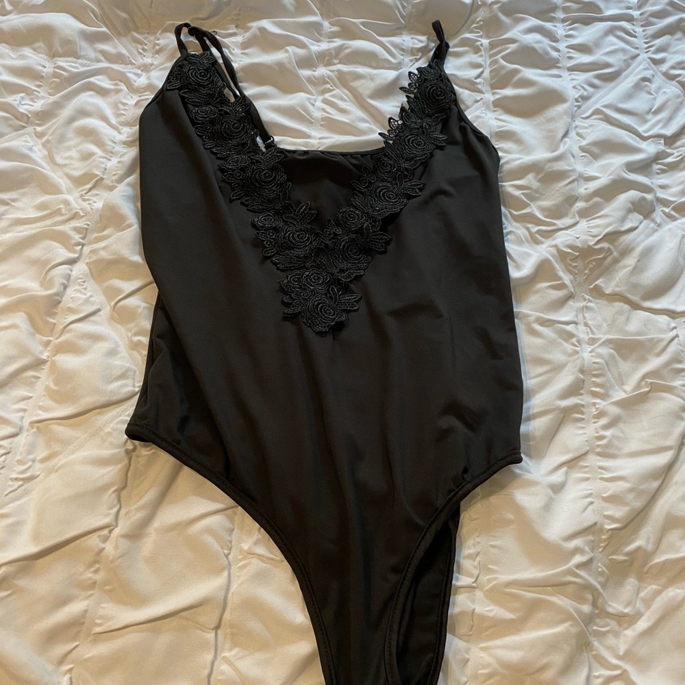 Black floral detail bodysuit